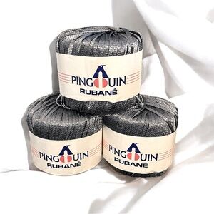 NWT PINGOUIN Rubané Polymide Ribbon Shiny DK 50g 75m - Dark Grey - 3 Skeins